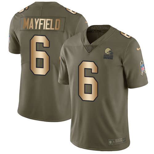 Nike Browns #6 Baker Mayfield Olive Gold Youth Stitched NFL Limited 2017 Salute to Service Jersey inbean