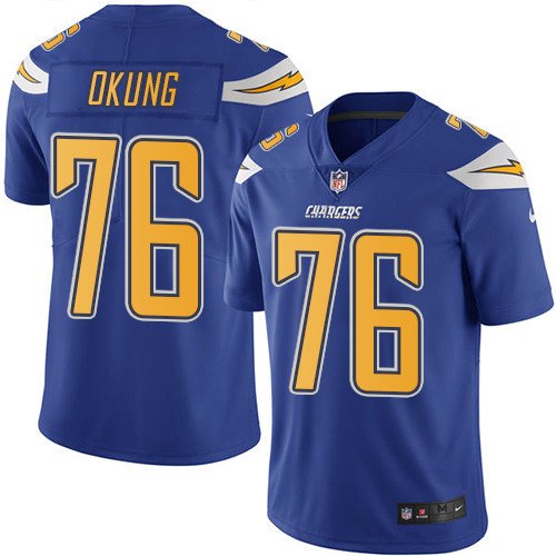 Nike Chargers #76 Russell Okung Electric Blue Youth Stitched NFL Limited Rush Jersey inbean