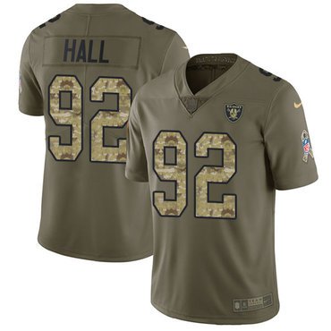 Nike Raiders #92 P.J. Hall Olive Camo Youth Stitched NFL Limited 2017 Salute to Service Jersey inbean