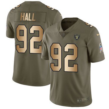 Nike Raiders #92 P.J. Hall Olive Gold Youth Stitched NFL Limited 2017 Salute to Service Jersey inbean