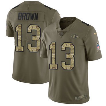 Nike Ravens #13 John Brown Olive Camo Youth Stitched NFL Limited 2017 Salute to Service Jersey inbean