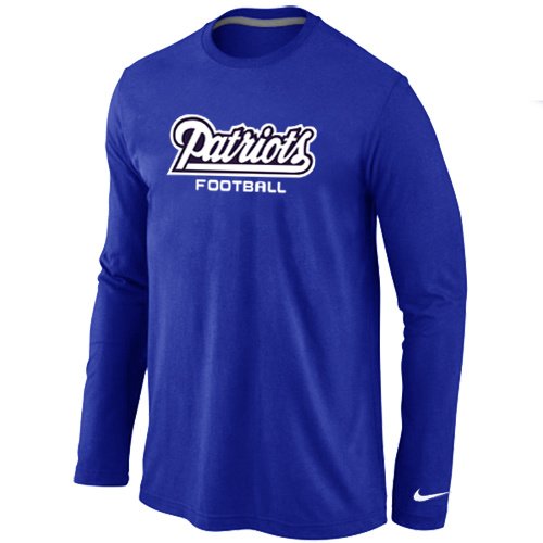 Nike New England Patriots Authentic font Long Sleeve T-Shirt blue inbean