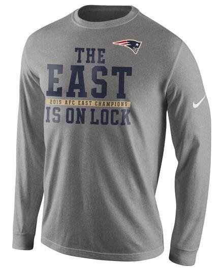 Nike Patriots Grey 2015 AFC East Champions Men's Long Sleeve T-Shirt inbean