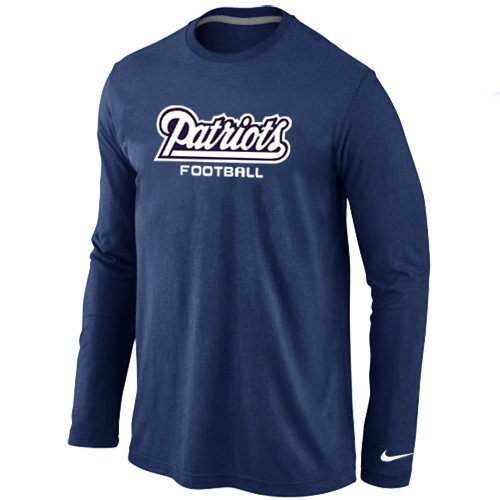 Nike New England Patriots Authentic font Long Sleeve T-Shirt D.Blue inbean