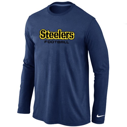 Nike Pittsburgh Steelers Authentic font Long Sleeve T-Shirt D.Blue inbean