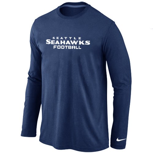 Nike Seattle Seahawks Authentic font Long Sleeve T-Shirt D.Blue inbean