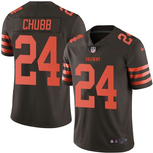 Youth Nike Browns 24 Nick Chubb Brown Stitched NFL Limited Rush Jersey inbean