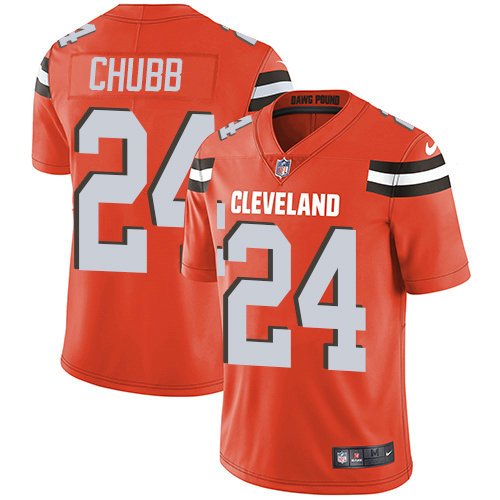 Youth Nike Browns 24 Nick Chubb Orange Alternate Stitched NFL Vapor Untouchable Limited Jersey inbean