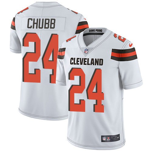 Youth Nike Browns 24 Nick Chubb White Stitched NFL Vapor Untouchable Limited Jersey inbean