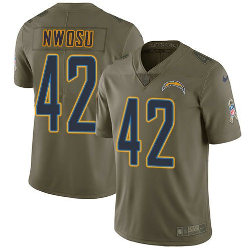 Youth Nike Chargers 42 Uchenna Nwosu Olive Stitched NFL Limited 2017 Salute To Service Jersey inbean