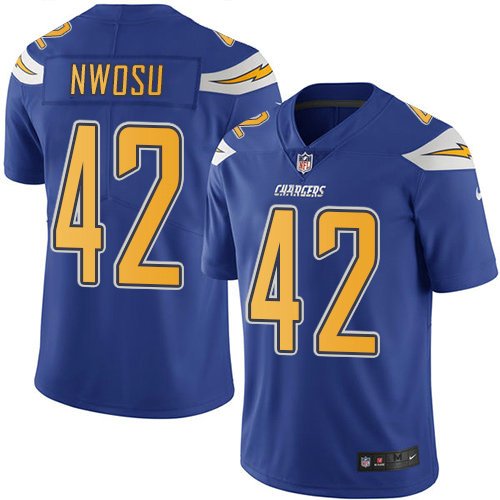 Youth Nike Chargers 42 Uchenna Nwosu Electric Blue Stitched NFL Limited Rush Jersey inbean