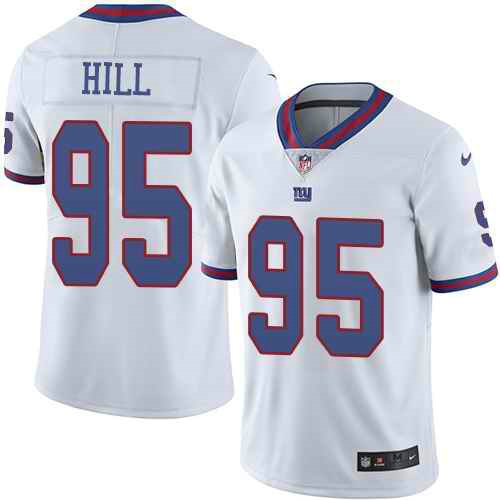 Youth Nike New York Giants 95 B.J. Hill White Stitched NFL Limited Rush Jersey inbean