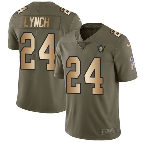 Youth Nike Oakland Raiders 24 Marshawn Lynch Olive Gold Stitched NFL Limited 2017 Salute to Service Jersey inbean