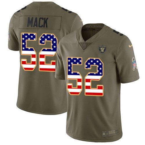 Youth Nike Oakland Raiders 52 Khalil Mack Olive USA Flag Stitched NFL Limited 2017 Salute to Service Jersey inbean