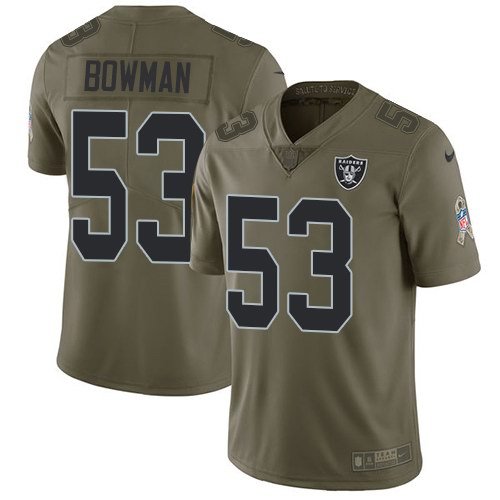 Youth Nike Oakland Raiders 53 NaVorro Bowman Olive Stitched NFL Limited 2017 Salute to Service Jersey inbean