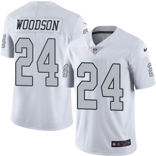 Youth Nike Oakland Raiders 24 Charles Woodson White Stitched NFL Limited Rush Jersey inbean