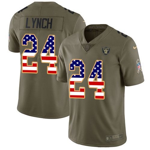 Youth Nike Oakland Raiders 24 Marshawn Lynch Olive USA Flag Stitched NFL Limited 2017 Salute to Service Jersey inbean