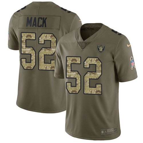 Youth Nike Oakland Raiders 52 Khalil Mack Olive Camo Stitched NFL Limited 2017 Salute to Service Jersey inbean