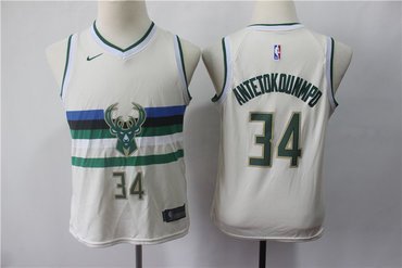 Youth Milwaukee Bucks 34 Giannis Antetokounmpo Cream 2018-19 City Edition Nike Swingman Jersey inbean