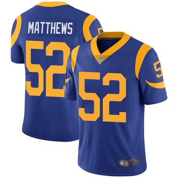 Rams #52 Clay Matthews Royal Blue Alternate Youth Stitched Football Vapor Untouchable Limited Jersey inbean