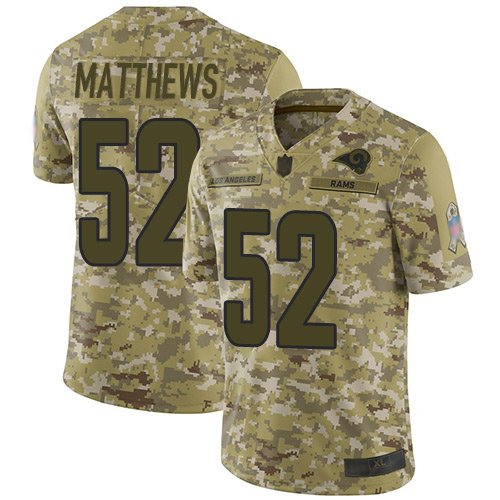 Rams #52 Clay Matthews Camo Youth Stitched Football Limited 2018 Salute to Service Jersey inbean