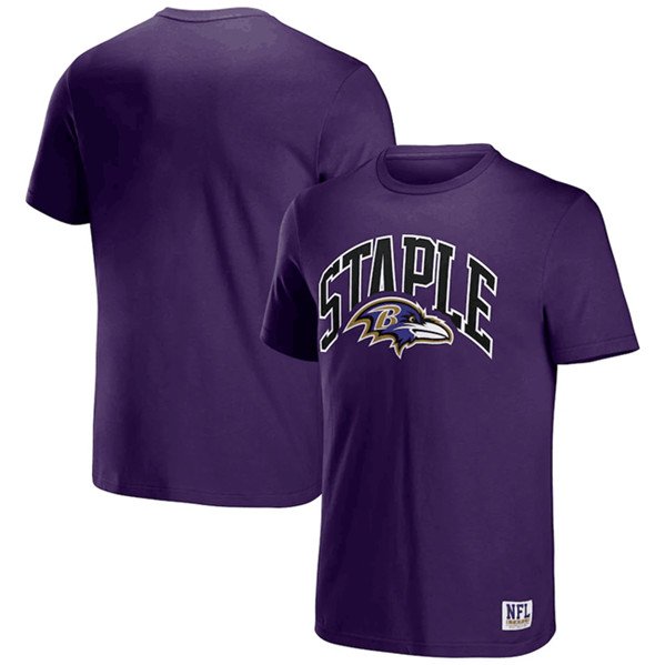 Men's Baltimore Ravens x Staple Purple Logo Lockup T-Shirt inbean