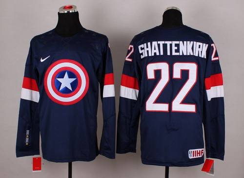 2015 Men's Team USA #22 Kevin Shattenkirk Captain America Fashion Navy Blue Jersey inbean