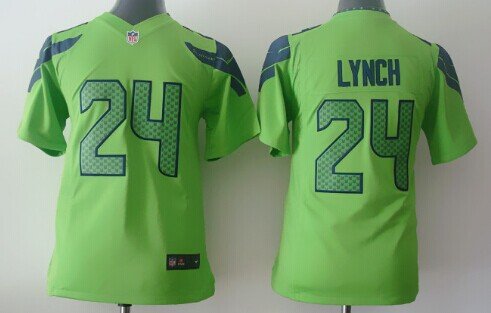 Nike Seattle Seahawks #24 Marshawn Lynch Green Game Kids Jersey inbean