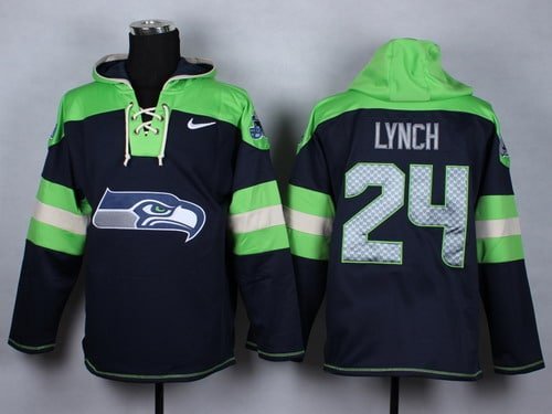 Nike Seattle Seahawks #24 Marshawn Lynch 2014 Navy Blue Hoodie inbean