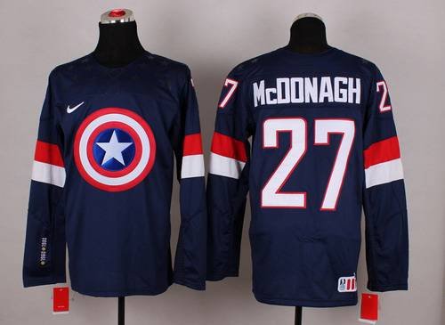 2015 Men's Team USA #27 Ryan Mcdonagh Captain America Fashion Navy Blue Jersey inbean