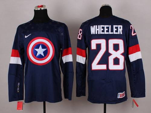 2015 Men's Team USA #28 Blake Wheeler Captain America Fashion Navy Blue Jersey inbean