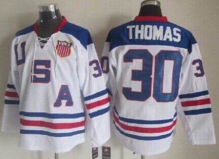 2010 Olympics USA #30 Tim Thomas White Jersey inbean