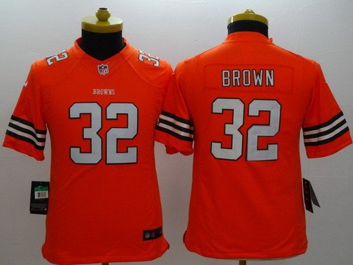 Nike Cleveland Browns #32 Jim Brown Orange Limited Kids Jersey inbean