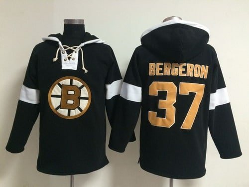 2014 Old Time Hockey Boston Bruins #37 Patrice Bergeron Black Hoodie inbean