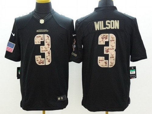 Nike Seattle Seahawks #3 Russell Wilson Salute to Service Black Limited Kids Jersey inbean