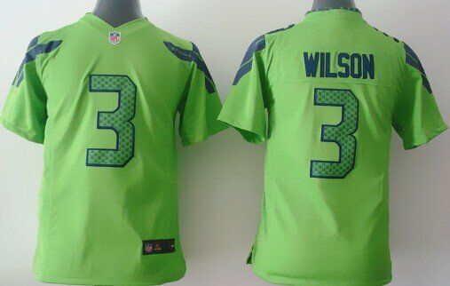 Nike Seattle Seahawks #3 Russell Wilson Green Game Kids Jersey inbean