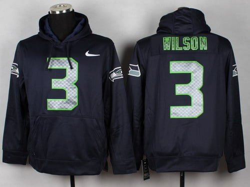 Nike Seattle Seahawks #3 Russell Wilson Navy Blue Hoodie inbean