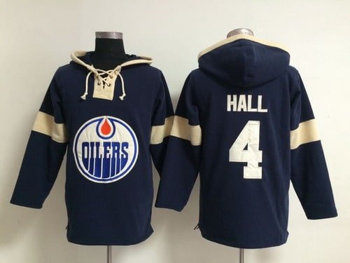 2014 Old Time Hockey Edmonton Oilers #4 Taylor Hall Navy Blue Hoodie inbean