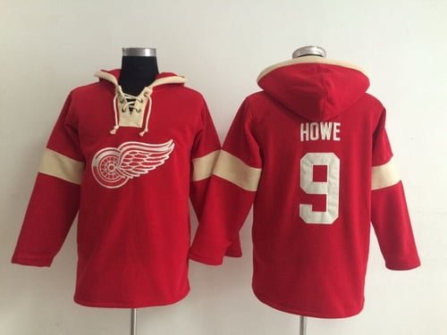 2014 Old Time Hockey Detroit Red Wings #9 Gordie Howe Red Hoodie inbean