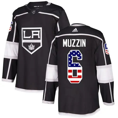 Adidas Kings #6 Jake Muzzin Black Home Authentic USA Flag Stitched NHL Jersey inbean