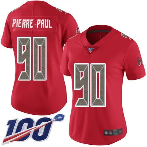 Buccaneers #90 Jason Pierre-Paul Red Women's Stitched Football Limited Rush 100th Season Jersey inbean