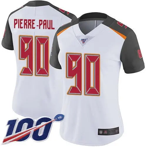 Buccaneers #90 Jason Pierre-Paul White Women's Stitched Football 100th Season Vapor Limited Jersey inbean