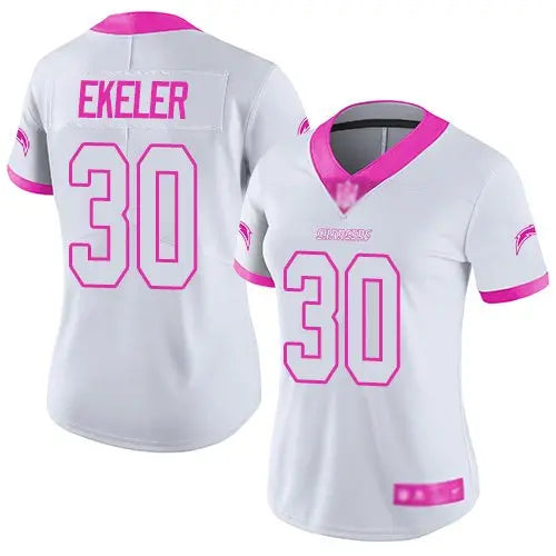 Chargers #30 Austin Ekeler White Pink Women's Stitched Football Limited Rush Fashion Jersey inbean