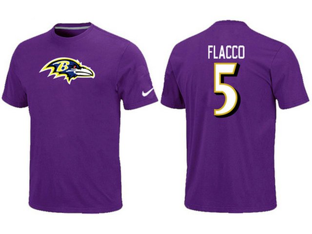 Nike Baltimore Ravens 5 Flacco Name & Number T-Shirt- Purple inbean