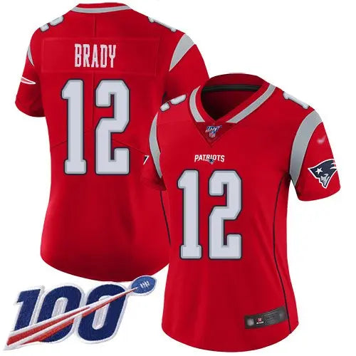 Nike Patriots #12 Tom Brady Red Women's Stitched NFL Limited Inverted Legend 100th Season Jersey inbean