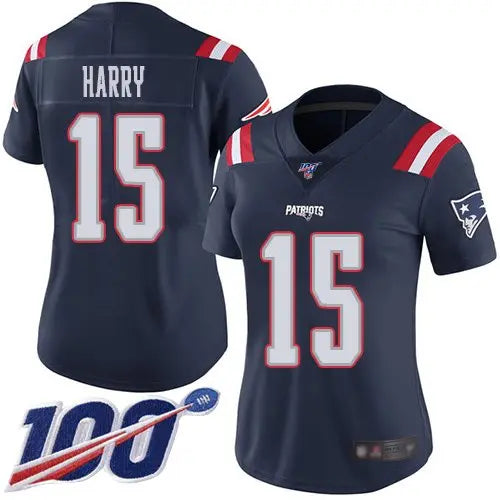 Nike Patriots #15 N'Keal Harry Navy Blue Women's Stitched NFL Limited Rush 100th Season Jersey inbean