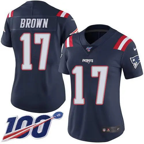 Nike Patriots #17 Antonio Brown Navy Blue Women's Stitched NFL Limited Rush 100th Season Jersey inbean