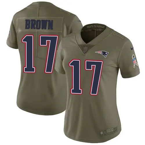 Nike Patriots #17 Antonio Brown Olive Women's Stitched NFL Limited 2017 Salute to Service Jersey inbean