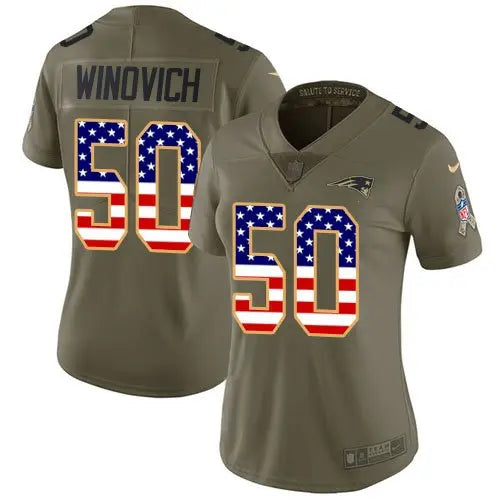 Nike Patriots #50 Chase Winovich Olive USA Flag Women's Stitched NFL Limited 2017 Salute to Service Jersey inbean