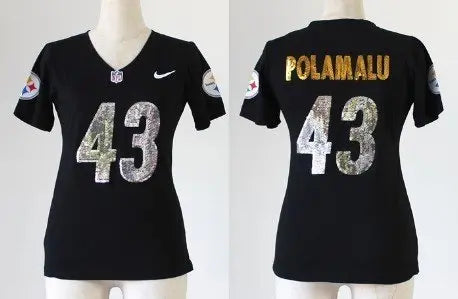 Nike Pittsburgh Steelers #43 Troy Polamalu Handwork Sequin Lettering Fashion Black Womens Jersey inbean